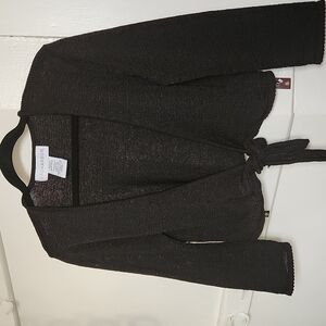 Sag Harbor-Black 3/4 Sleeve Tie  Short Sweater- Size Medium